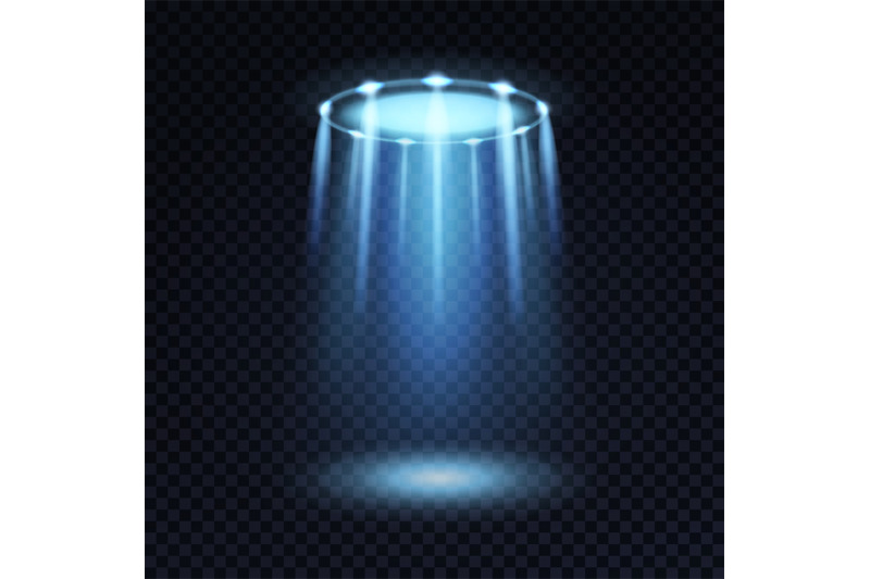 Ufo light. Alien spaceship magic bright blue beam. Futuristic spotligh