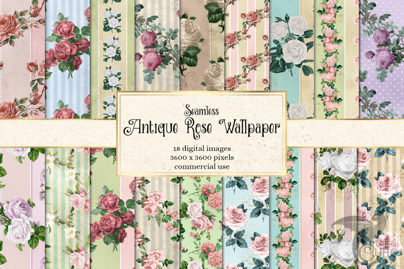 Antique Rose Wallpaper Digital Paper By Digital Curio | TheHungryJPEG