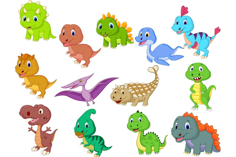 Cartoon Cute Baby Dinosaurs Collection By tigatelu | TheHungryJPEG