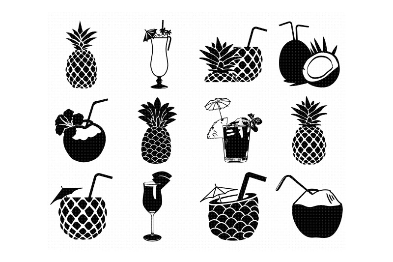 tropical drink, pina colada svg, dxf, vector, eps, clipart, cricut By