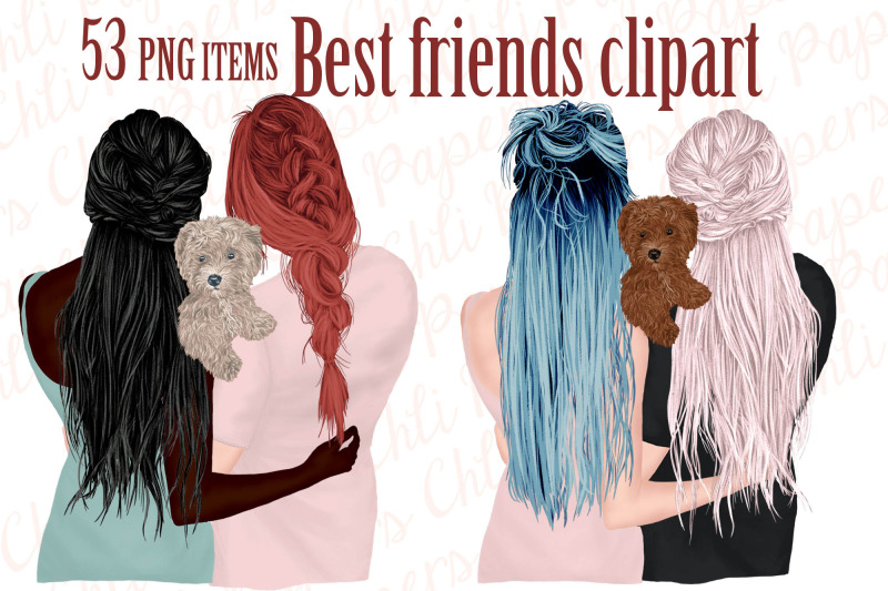 Best Friends Clipart,Girls and Dogs, Dog clipart By ChiliPapers ...