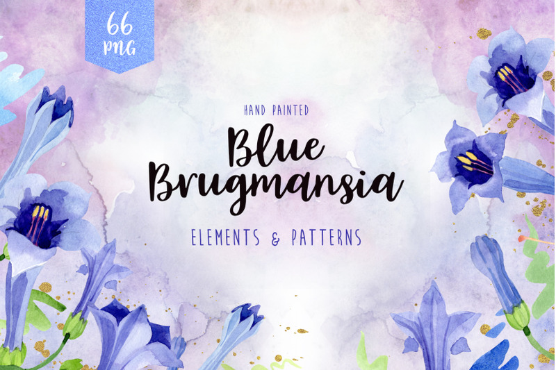 Blue brugmansia flower watercolor png By MyStocks | TheHungryJPEG