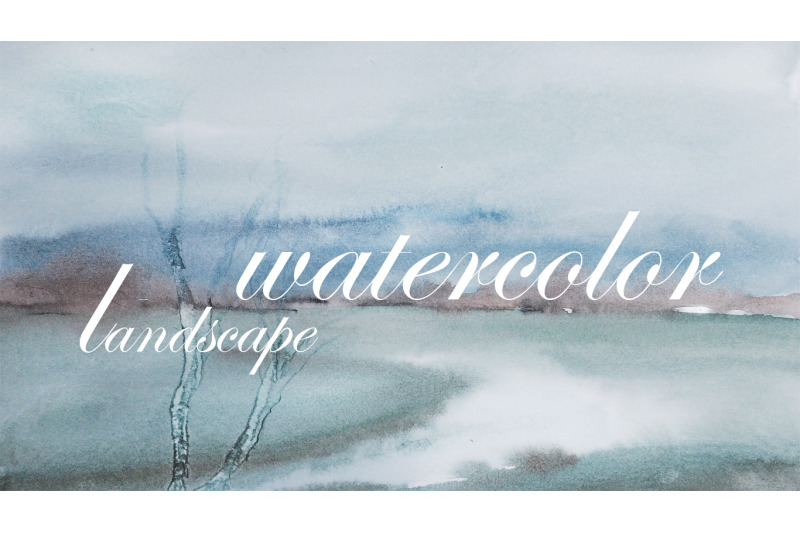 watercolor landscape. lonely trees By TanyaSergeevArt | TheHungryJPEG