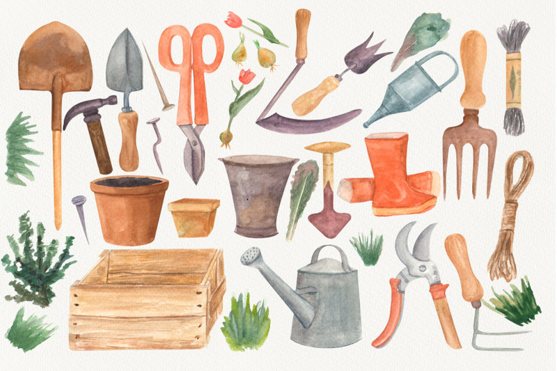 Garden tools Watercolor By Inna Lytvynchuk | TheHungryJPEG