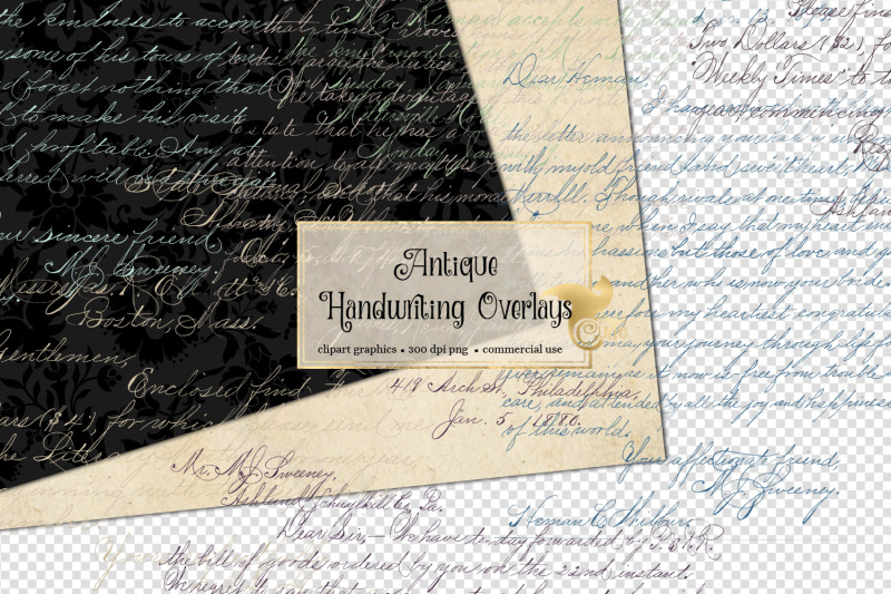 Antique Handwriting Overlays By Digital Curio | TheHungryJPEG