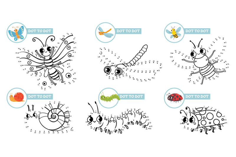 Connect Dots Cartoon Insects Game Cute Insect Dot To Dot Education Ga By Tartila Thehungryjpeg Com