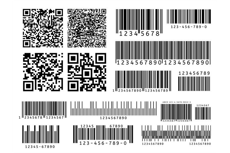 Product barcodes. Industrial barcode, qr code and scan bar label. Inve ...