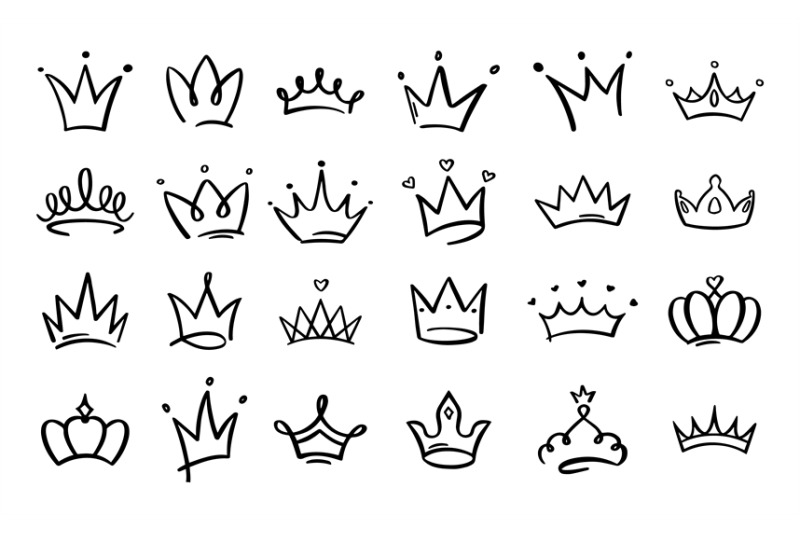 Doodle Crowns Line Art King Or Queen Crown Sketch Fellow Crowned Hea By Winwin Artlab Thehungryjpeg Com