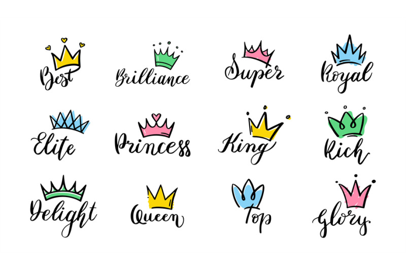 Crown Hand Drawn Lettering Queen Crown Icons Calligraphy Tiara And C By Winwin Artlab Thehungryjpeg Com