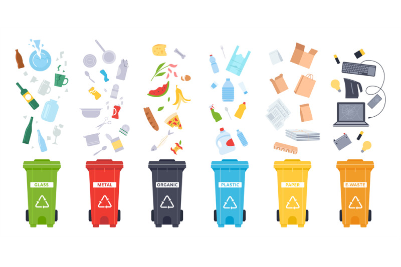 Vector Waste Sorting Bins Icon. Colorful Organic, Paper, Metal, Glass,  Plastic Garbage Boxes Stock Vector - Illustration of sign, organic:  249173299