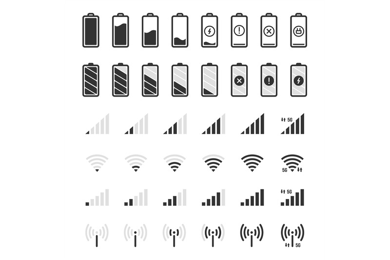 Battery And Connection Icons Smartphone Charge Level Wifi And Gsm Si By Winwin Artlab Thehungryjpeg Com