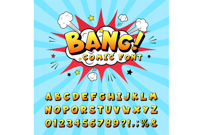 Comic Book Alphabet. Retro Cartoon Comic Book Graphic Font Elements, A ...