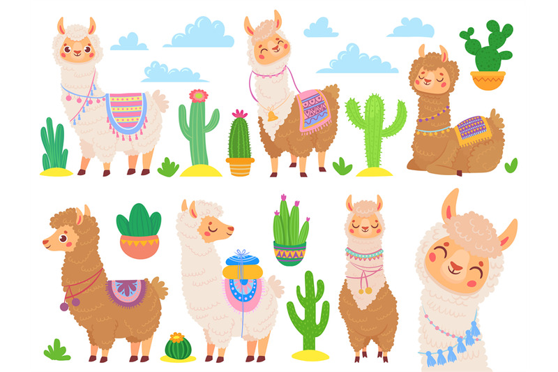 Cartoon mexican alpaca. Funny llamas, cartoon cute animal and llama wi By  Tartila | TheHungryJPEG