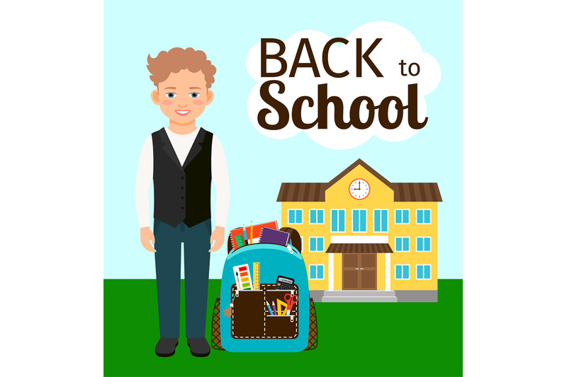 Boy with backpack standing before school By SmartStartStocker ...