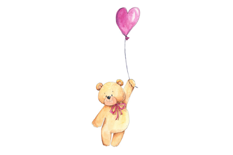 teddy bears holding balloons