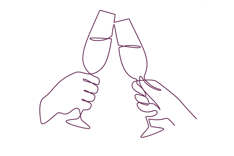 Hands With Champagne Glasses Linear Mans And Womens Hand And Wine Gla By Yummybuum Thehungryjpeg Com