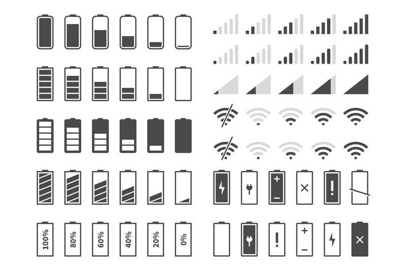 Signal And Battery Icons Network Signal Strength And Telephone Charge By Yummybuum Thehungryjpeg Com