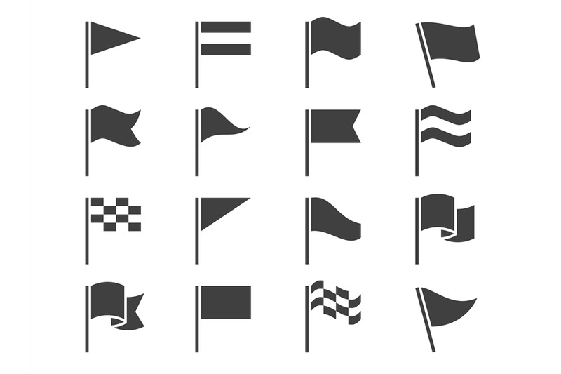 Flag Icons Black Waving Pennant Symbols Outline Silhouette Flags Ba By Yummybuum Thehungryjpeg Com