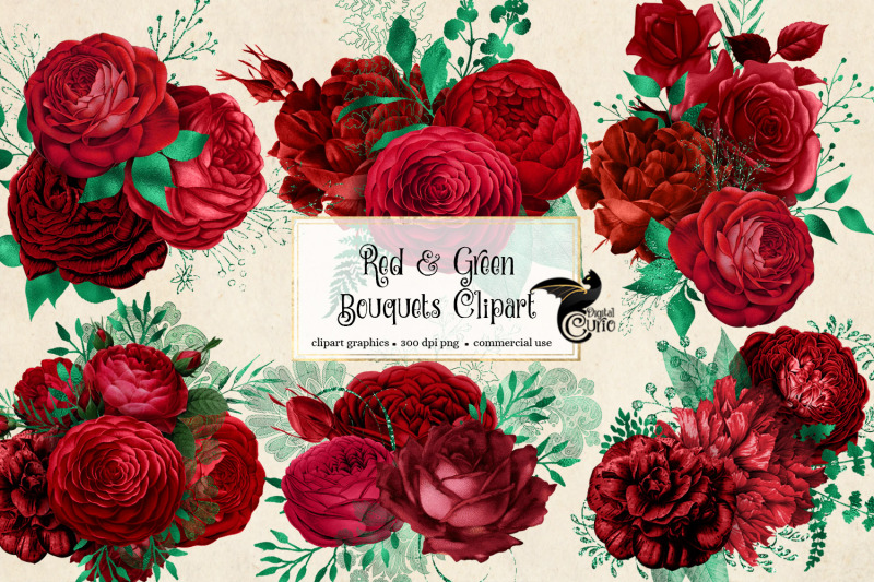 Red and Green Bouquets Clipart By Digital Curio | TheHungryJPEG