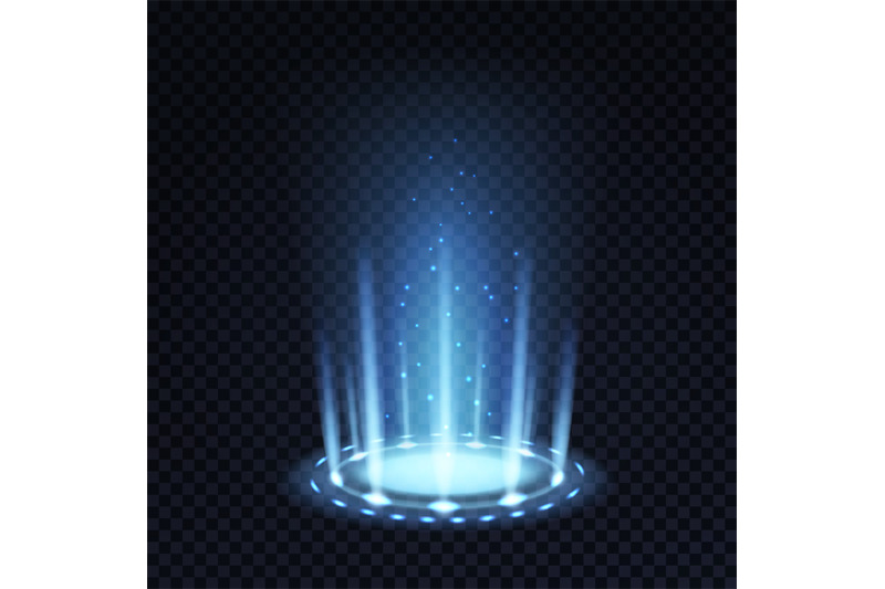 Magic portal. Realistic light effect with blue beam and glowing partic
