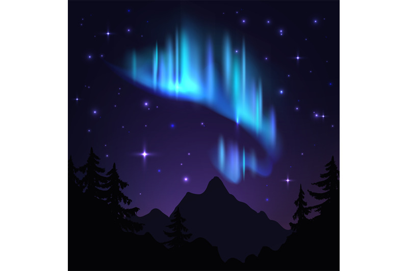 Northern Lights Isolated Aurora Borealis Bright Stripes In Night Sky By Yummybuum Thehungryjpeg Com