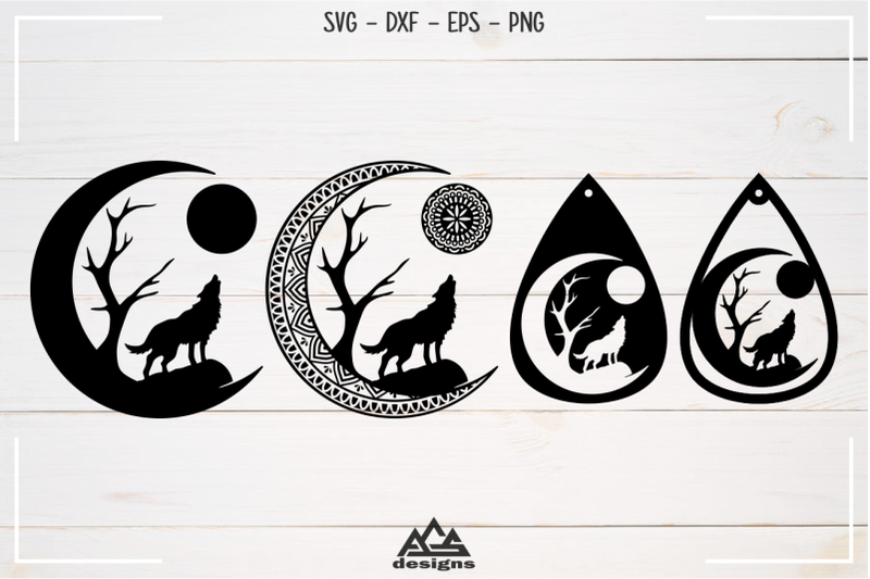 Download Moon Wolf Barking Mandala Earring Svg Design By AgsDesign ...