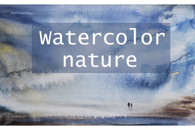 watercolor abstract landscape with lonely people by the sea By ...