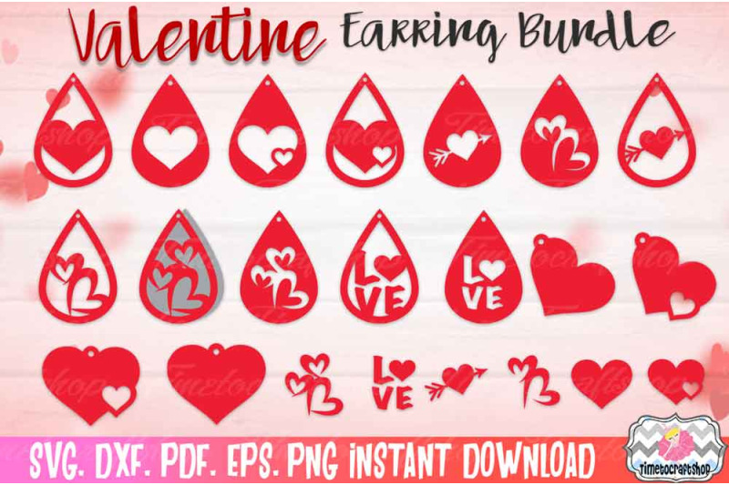 Download SVG, DXF, PDF, PNG, and EPS Valentine Hearts Earring ...