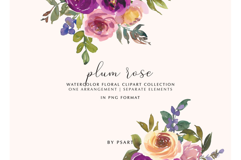 Plum and Blush Watercolor Floral Clipart Set By Patishop Art ...