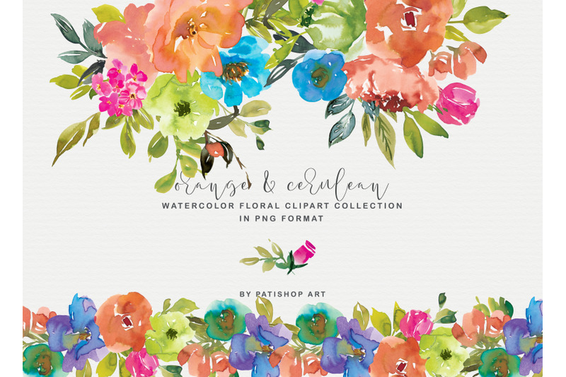 Orange & Cerulean watercolor Floral Clipart Set By Patishop Art ...