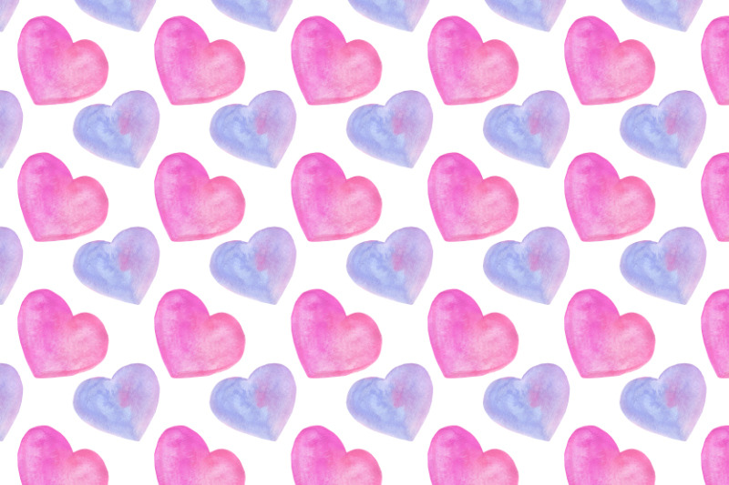 watercolor hearts seamless pattern on white background By Irina ...