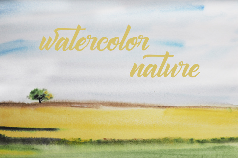 watercolor landscape summer tree and field By TanyaSergeevArt ...