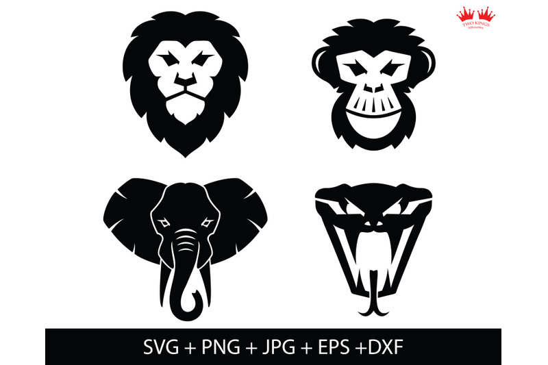 Lion, Monkey, Elephant and Snake logo design, Svg files for cricut By