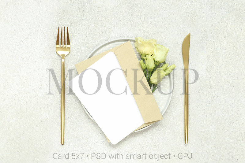 Download Mockup card with gold cutlery & FREE BONUS By PawMockup ...