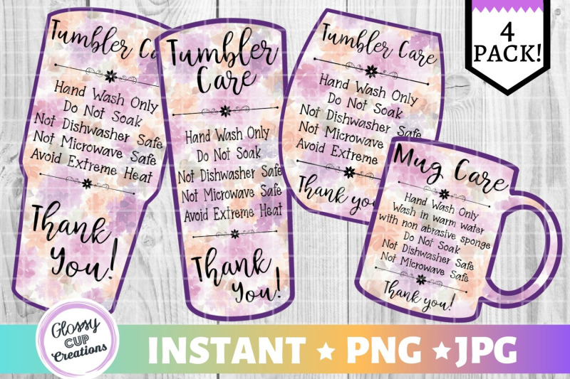 Tumbler Care Card Pack, PNG, Print and Cut, Purple By Glossy Cup ...