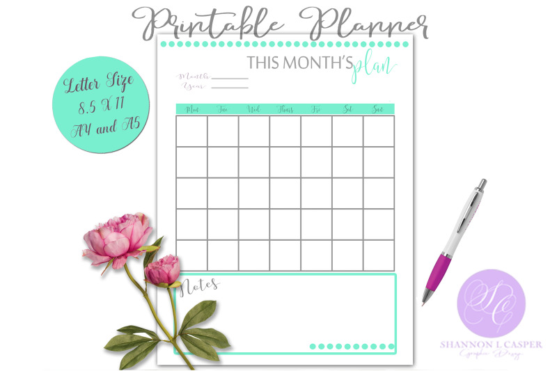 Monthly Planner Printable Page By Shannon Casper | TheHungryJPEG