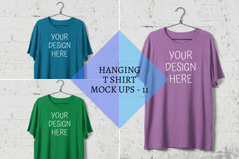 Hanging T-shirt Mock Ups|Steel Hanger|White Wall Background - PNG By ...