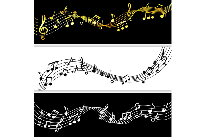 Music notes. Hand drawn sound symbols. Melody recording. Col