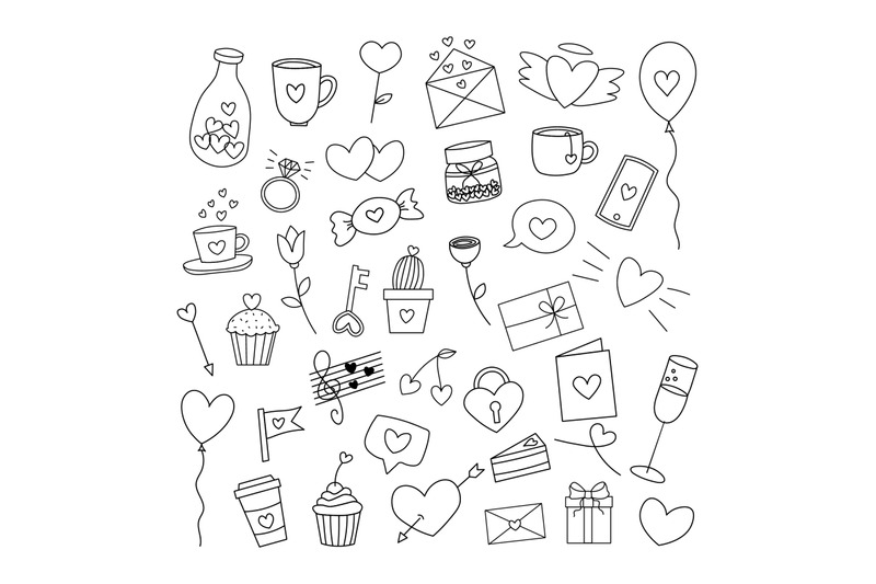 Set Of Hand Drawn Valentine S Day Flat Vector Icons By Ayselzdesign Thehungryjpeg Com