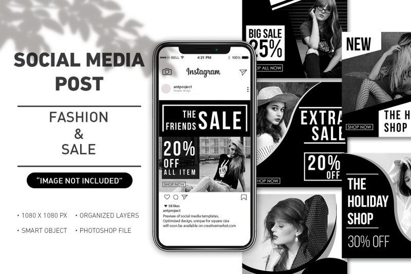 Social Media Post - Sale Holiday Black Collection Template By ...