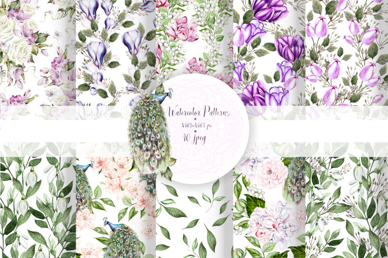 10 Hand Drawn Watercolor Patterns By Knopazyzy shop | TheHungryJPEG