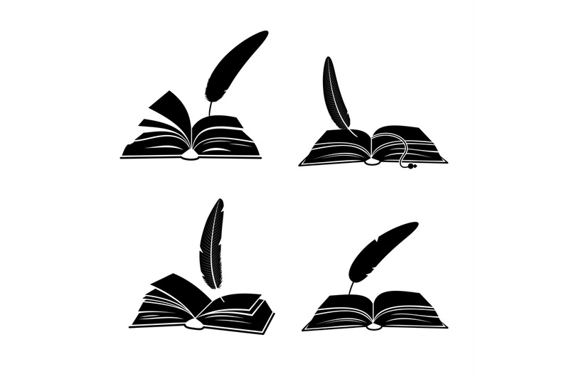 Books and feathers silhouette vector isolated on white background By ...