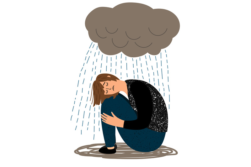 Depressed girl and crying rain By SmartStartStocker | TheHungryJPEG