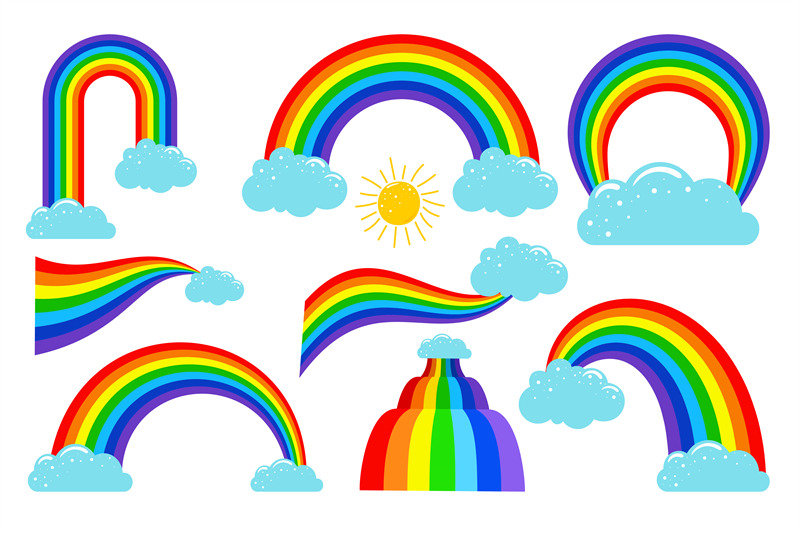 Colored rainbows with clouds collection. Vector illustration By ...