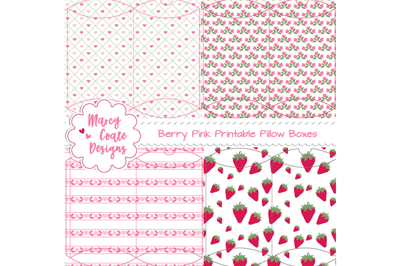 Berry Pink Printable Pillow Boxes Set Of 4 By Marcy Coate Thehungryjpeg Com