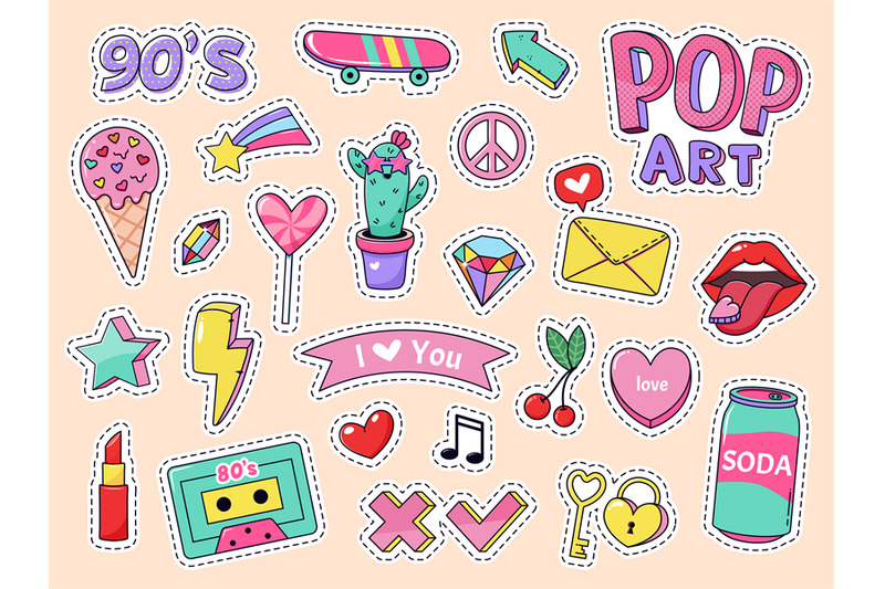 Fashion Pop Art Patch Stickers Girls Cartoon Cute Badges Doodle Teen By Winwin Artlab Thehungryjpeg Com