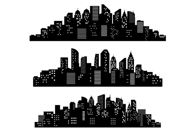 Cityscape silhouette. City buildings, night town and horizontal urban ...