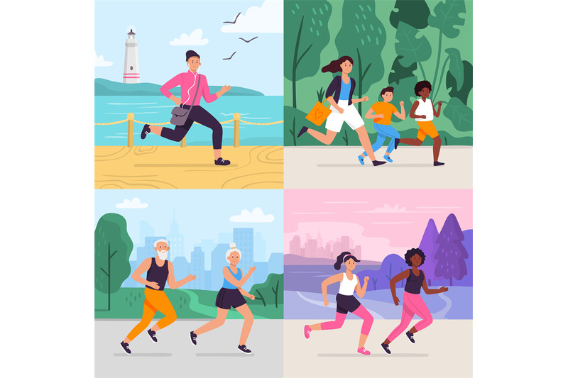 Cartoon running workout. Runner run outdoor at park fitness track, ath By  Tartila | TheHungryJPEG