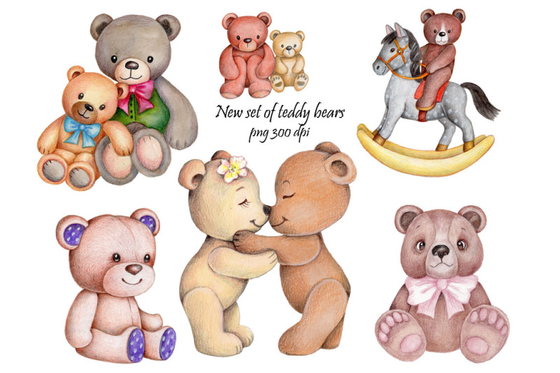 New set of teddy bears. Watercolor and pencils. By Teddy Bears and ...