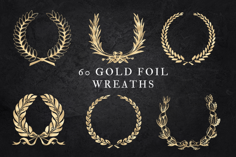 Gold Foil Laurels Clipart, Laurel wreaths, Gold foil design elements By